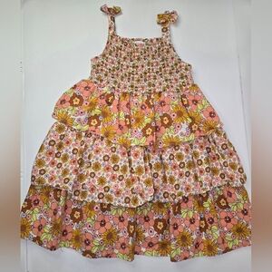 Girl's Floral Tiered Sundress - Pink, Peach, Yellow